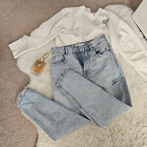 Zara Blue Straight Leg Jeans High Waisted